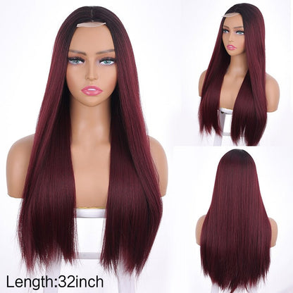 AILIADE Blue Synthetic Lace Front Wig Long Straight Lace Frontal Wig Pre Plucked 360 Lace Frontal T-Part Heat Resistant Wigs - Tress's Beauty