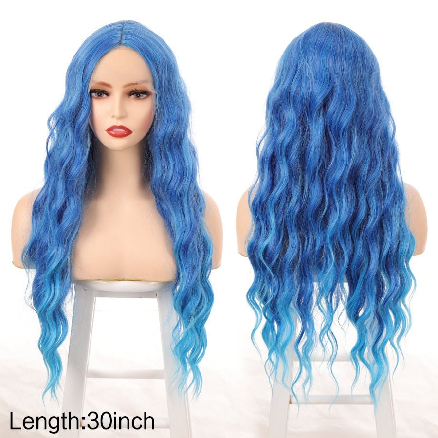 AILIADE Blue Synthetic Lace Front Wig Long Straight Lace Frontal Wig Pre Plucked 360 Lace Frontal T-Part Heat Resistant Wigs - Tress's Beauty