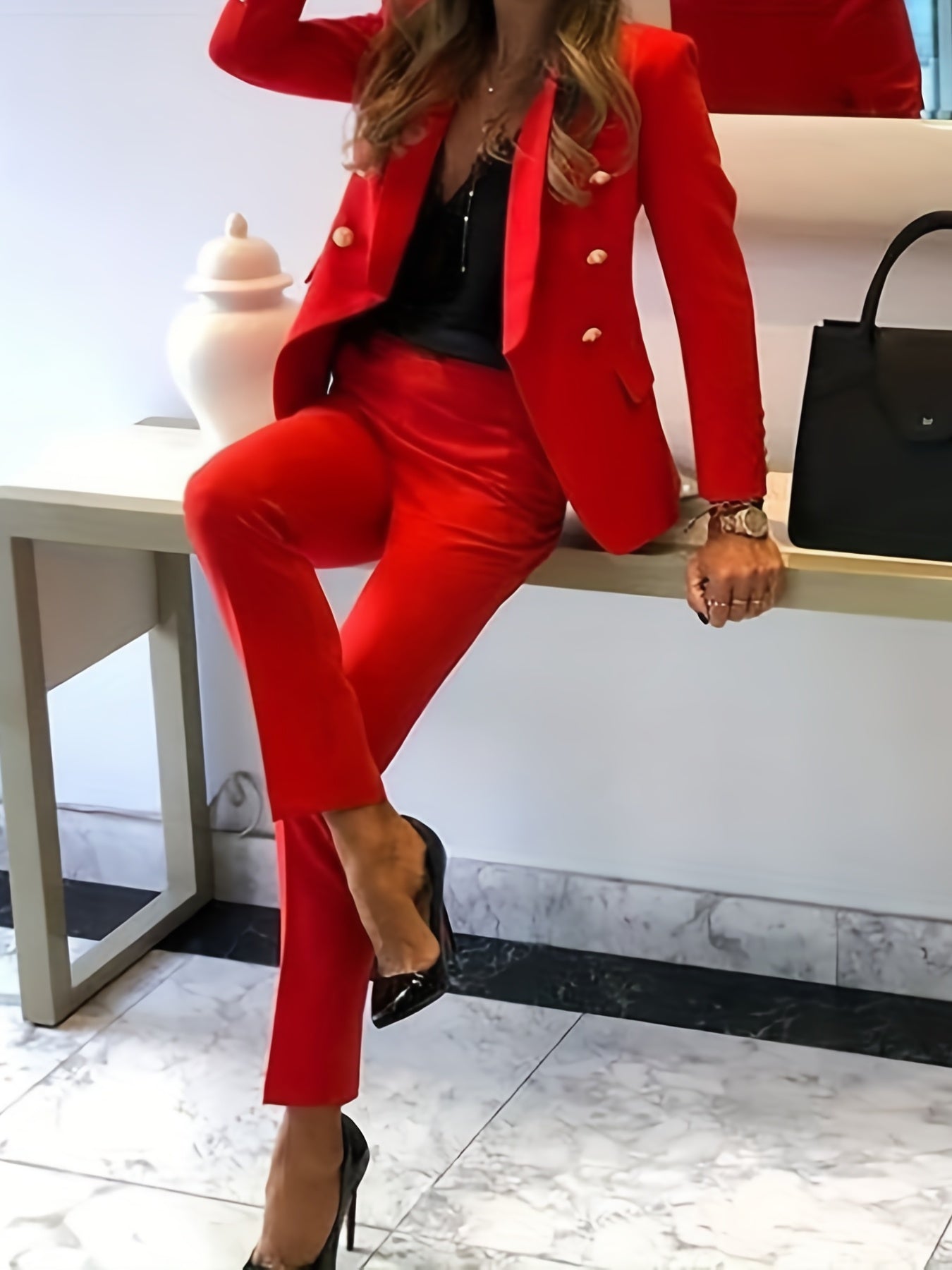 Casual Solid Two-Piece Set: Blazer & Pants for Women - Fall/Winter - Tress's Beauty