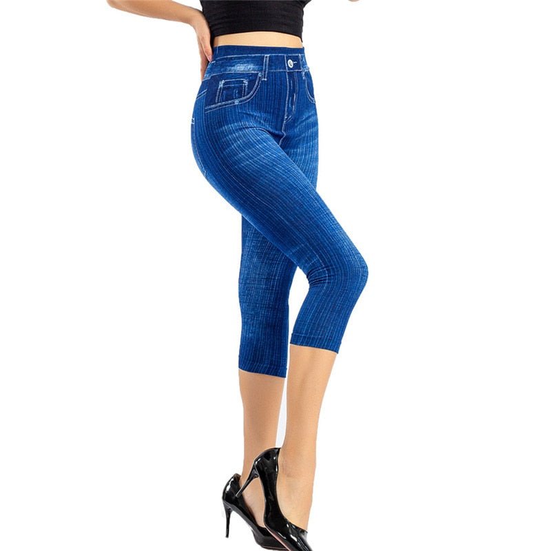 Cropped Button Fly Faux Denim Jeans - Tress's Beauty