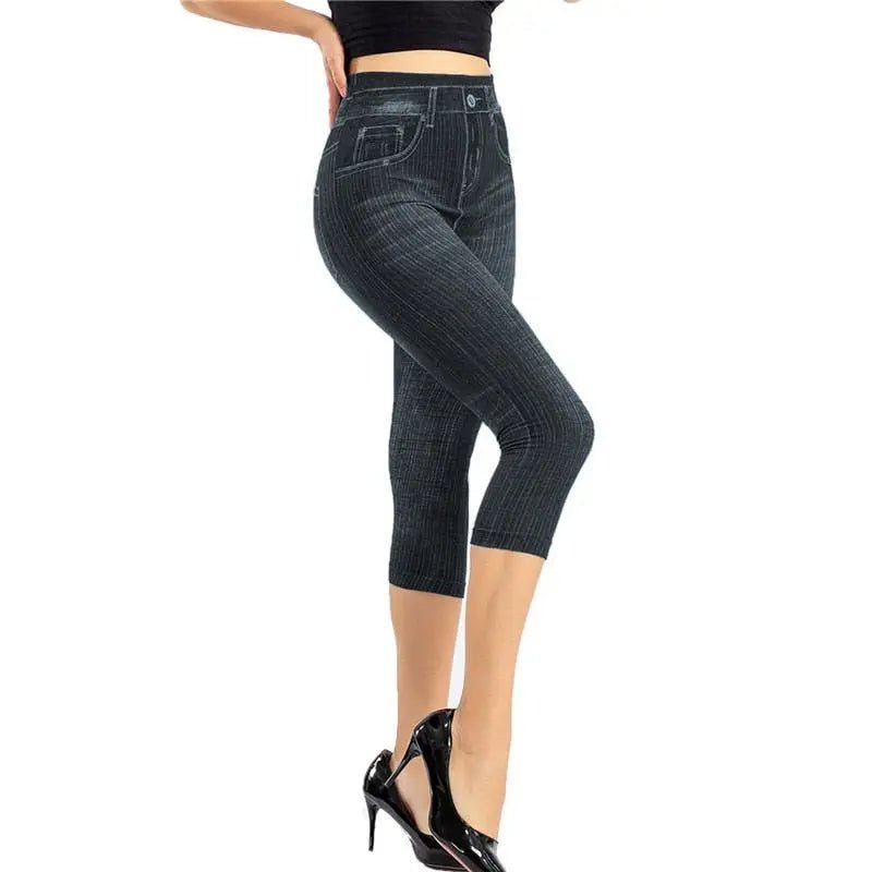 Cropped Button Fly Faux Denim Jeans - Tress's Beauty