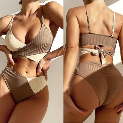 Cross Straps Patchwork Bathing Suits