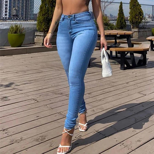Comfortable and Stylish Denim Skinny Jeans with High Waist and Elastic Fit