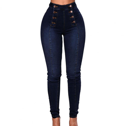 double-breasted High Waist Pencil Denim Tight Trousers Pants