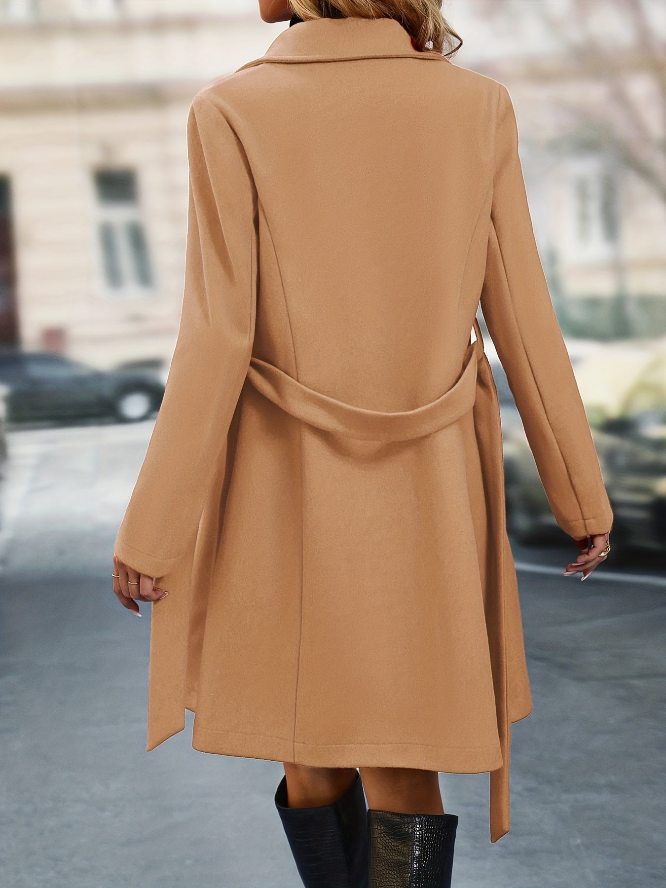 Elegant Double Breasted Trench Coat - Women's Outerwear, Solid Color, Non-Stretch Fabric, Regular Fit - Tress's Beauty