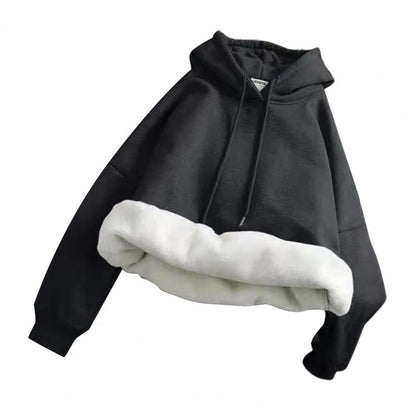 Stay Warm and Stylish with our Fleece Loose O-neck Hooded Pullover
