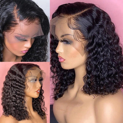 Stylish Front Lace Curly Wig - Black Medium Length with Fluffy Curls