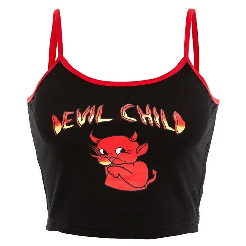 Halloween Devil Print Crop Vest Top Casual Summer Women Ladies Clubwear Camisole Tank Sun-Tops - Tress's Beauty