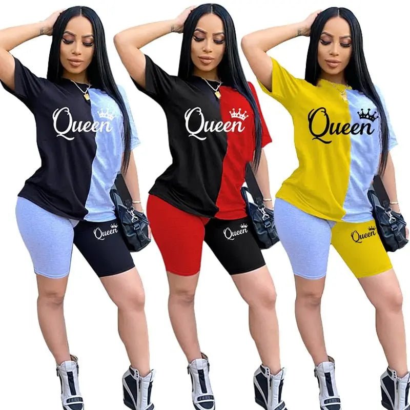 New Summer Fashion Women Stitching Queen Print Tracksuit 2 Piece Set Woman Sports Suit Summer Outfit - Tress's Beauty