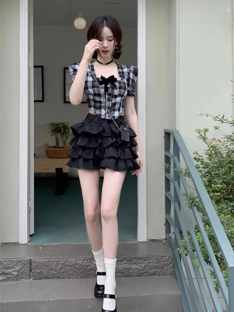 Plaid Crop Top & A-line Mini Skirt Set: Trendy Summer Look - Tress's Beauty