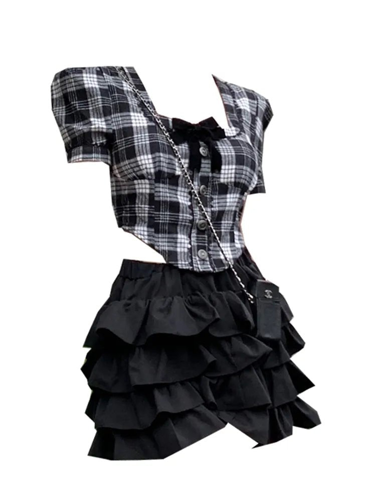 Plaid Crop Top & A-line Mini Skirt Set: Trendy Summer Look - Tress's Beauty
