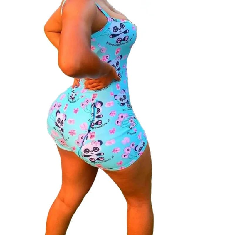 Printed Cartoon Sleepwear - Sexy Butt Flap Bodysuit for Women - Tress's Beauty