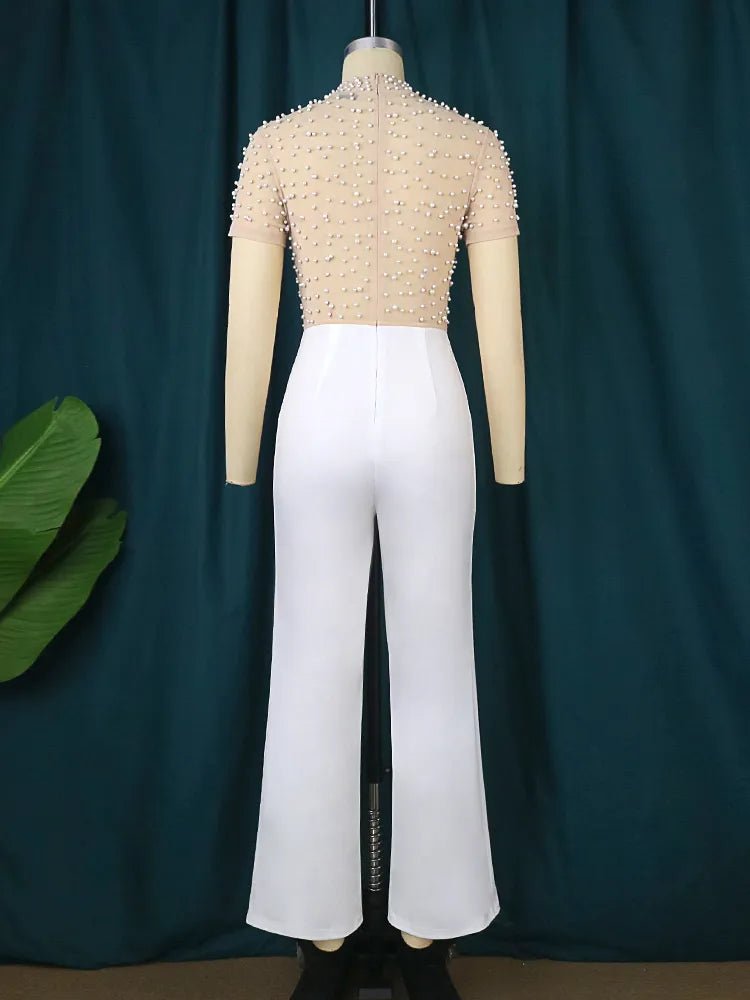 Sexy High Waist Jumpsuit with Beaded Half High Collar - Perfect for Classy Parties! - Tress's Beauty