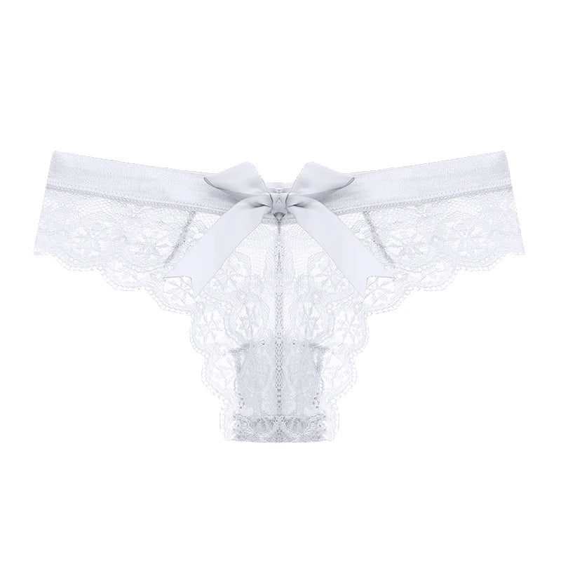Sexy Lace G-String Underwear for Women - Low Waist, Bow Detail, Transparent - Tress's Beauty