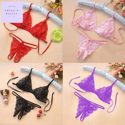 Sexy Lace Lingerie Set - See Through Crotchless Underwear for Women - Tress's Beauty