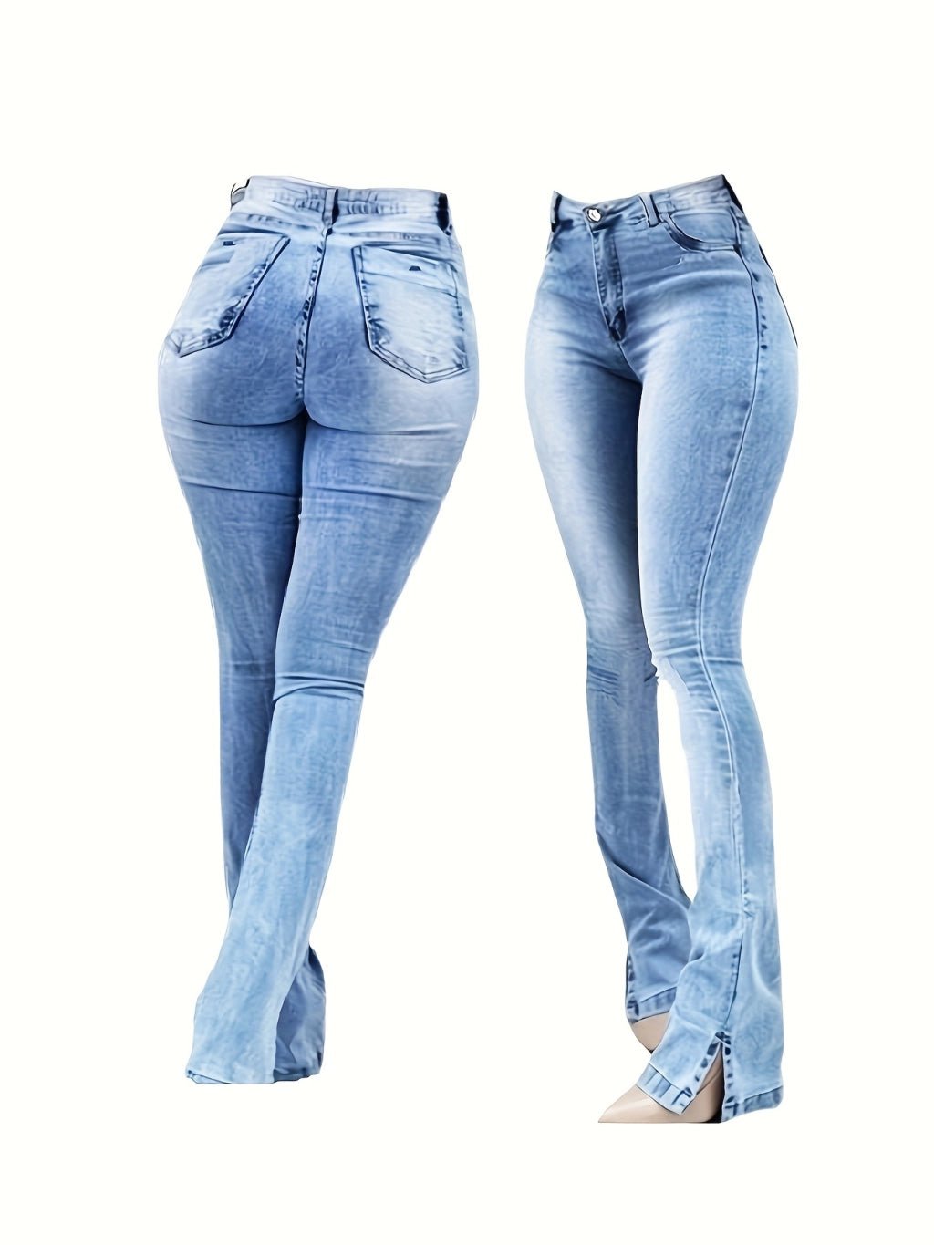 Stylish High Waist Bootcut Jeans: Stretchy, Split Detail, Slant Pockets - Tress's Beauty