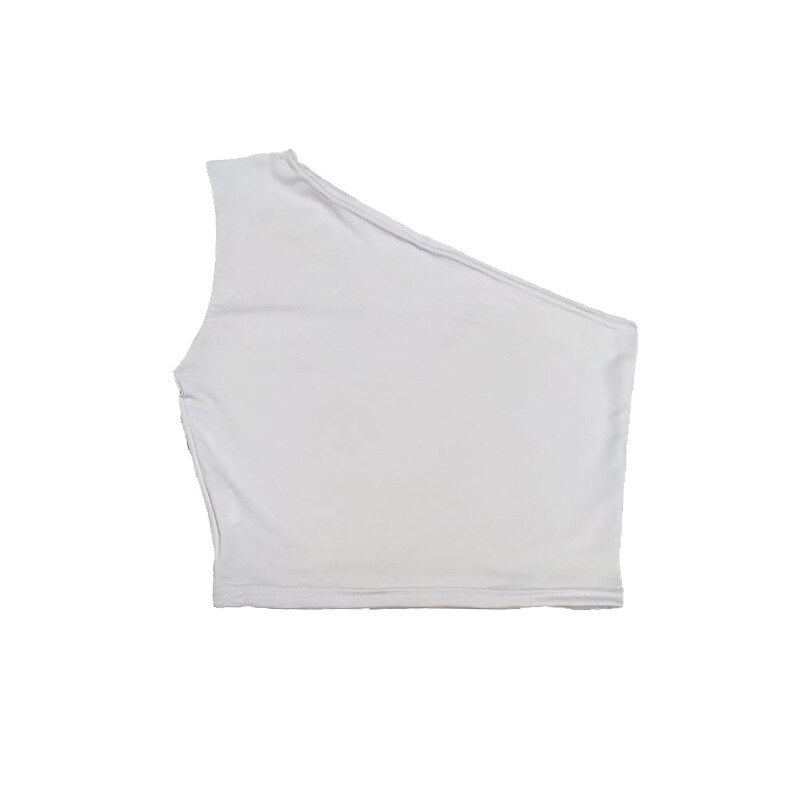 Women Sexy Tank Top Off One Shoulder Slim Halter Backless Bare Midriff Camis Tube Top Female Sleeveless Cropped Vest - Tress's Beauty